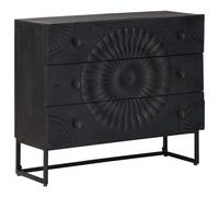 Drawer Cabinet Black Mango Wood 75x30x65cm 3-Drawer Modern Storage Unit Compact