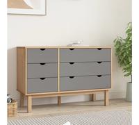 Drawer Cabinet Brown Grey Solid Pine 6 Drawers 111x43x73.5cm Rustic Scandinavian