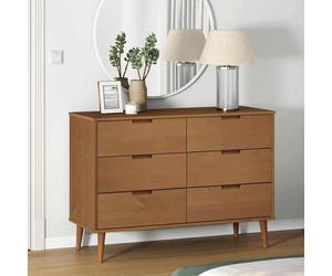 Drawer Cabinet Brown Pine 6-Drawer Scandinavian Storage Chest Solid 113x40x80 cm