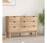 Drawer Cabinet Brown Solid Pine & Engineered Wood 113.5x39.5x73 cm 6-Drawer Tall