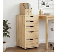 Chest of Drawers Solid Pine 34 x 39 x 61.5 cm Brown 5-Drawer Matte Mobile Wheels