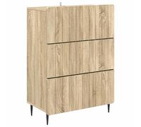 Drawer Cabinet White Engineered Wood 66x34.5x92cm 3-Drawer Tapered Legs Striped.