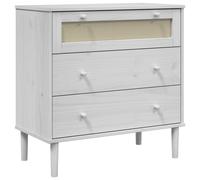Drawer Cabinet SENJA Rattan Look White 80x40x80 cm Solid Wood Pine