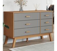 Drawer Cabinet Grey-Brown Solid Pine 111x42x73.5cm 6-Drawer Scandinavian Rustic