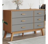 Drawer Cabinet Grey-Brown Solid Pine 111x42x73.5cm 6-Drawer Scandinavian Rustic