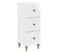 Drawer Cabinet High Gloss White 33x34.5x90cm Engineered Wood 3-Drawer Vintage UK