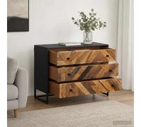 Drawer Cabinet Natural 75x30x54cm Solid Reclaimed Wood 3 Drawer Modern CompactUK