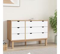 Drawer Cabinet Scandi Pine & Engineered Wood 6 Drawers Brown/White 111x43x73.5cm
