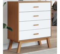 Drawer Cabinet Solid Pine Wood White Brown 76.5x39x90cm 4 Drawer Scandinavian UK