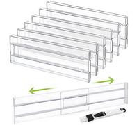 Drawer Dividers, 6 Pack Expandable Drawer Organisers Clear Plastic Drawers Separators, Adjustable Range of 27.6-52 cm Drawer Inserts for Wardrobe for Clothing Kitchen Utensils & Office Storage