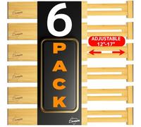 Drawer Dividers Bamboo Kitchen Organizers Set of 6 - Spring Loaded Drawer Organiser Adjustable & Expandable Drawer Organizer - Best for Kitchen, Bedroom, Dresser, Baby Drawers & Closet (12-17")