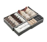 Drawer Dividers Clothes Organizer Set Foldable Underwear Bins Multiple Compartments for Bras Ties Socks More Clothing Storage Closet Dresser Grey
