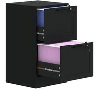 Drawer Filing Cabinet 2 Lockable Office File Storage Printer Stand Mobile Black
