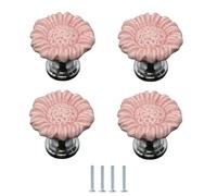 Drawer Handles 4Pcs Zinc Alloy Ceramic Handles Colorful Round Cabinet Wardrobe Single Hole Drawer Knobs Sunflower Pink
