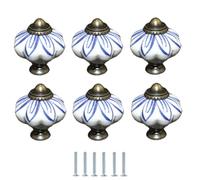 Drawer Handles 6Pcs Chinese Style Hand Painted Ceramic Blue and White Porcelain Pumpkin Twist Drawer Cabinet Single Hole Knobs 05