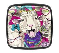 Drawer Knob Pull Handle Dressed Sheep Laugh Glasses Colorful Pattern Cabinet Drawer Pulls Cupboard Knobs with Screws for Home Office Cabinet 4 Pack