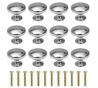 Drawer Knob, Round Cabinet Knobs, 30 mm, Furniture Knob with Alloy Screw for Cupboard, Drawer, Kitchen, Pack of 12, Silver