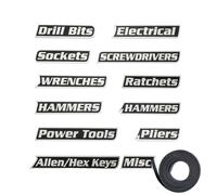 Drawer Labels for Toolbox - Three D Printed Material, Magnetic Self Adhesive Sticker, Twelve Piece Set, Secure Metal Adhesion | Label Carts Garage Cabinets