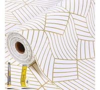 Drawer Liner Non-Slip 2-Layer Shelf Liners for Kitchen Cupboards -30x600cm Gold Geometric Waterproof Cabinet Liner, Easy Cut for Wardrobe, Refrigerator, Countertop with Knife and Tape Measure