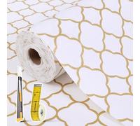 Drawer Liner Non-Slip Shelf Liners for Kitchen Cupboards -30x600cm Gold Quatrefoil Waterproof Cabinet Liner, Easy Cut Drawer Organiser for Refrigerator, Countertop with Knife and Tape Measure