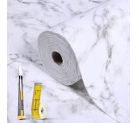 Drawer Liner Non-Slip Shelf Liners for Kitchen Cupboards -60x900cm White Marble Waterproof Cabinet Liner, Easy Cut Drawer Organiser for Wardrobe, Refrigerator, Countertop with Knife and Tape Measure