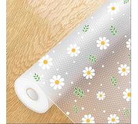 Drawer Liners, Food Grade EVA Material Fridge Liners with Fresh Leafy Daisy Pattern, Non-Slip Waterproof, Dustproof, Non-Adhesive, Kitchen Cupboard Liner 45x500CM, for Kitchen, Bathroom, Living Room