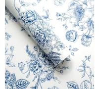 Drawer Liners, Scented Lining Paper DWUENT Vintage Floral Design Waterproof Drawer & Shelf Liners for Kitchen, Wardrobe, Cabinet - 20 Sheets, 35x50cm (Blue Floral)