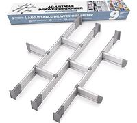 Drawer Organiser, Adjustable Aluminium Drawer Insert for Clutter-free Kitchen, Drawers, Office, Clinic, Set of 9 Dividers (3 Long + 6 Short) 44.5-50 cm Deep | Improved