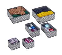 Relaxdays Storage Box, Drawer Set, 6 Piece Laundry Organiser for Wardrobe, Space, Closet, 3 Different Sizes, Grey/White, Cardboard, 12 x 28 x 28 cm