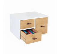Relaxdays Bamboo & MDF Drawer Box, 3 Drawers, Loops, HWD: 15 x 25 x 20 cm, Desk Organiser, White/Natural