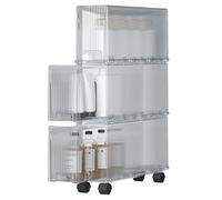 Drawer Organizer 3~12 Tier Thickened Transparent PET Material 12cm Slim Storage Cart Drawer Cart with Wheels for Kitchen Laundry Narrow Places(White,12 * 40.5 * 60.7cm)