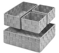 Drawer Organizer Bins,Woven Strap Storage Box Cube Basket Containers Divider for Organizing drawers, shelves, closets, cabinets, dressers and countertops,set of 4, Light grey