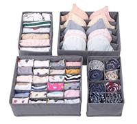 Drawer Organizer Dividers - 4PCS/8PCS Foldable Fabric Storage Boxes for Closet & Dresser - Underwear, Bras, Socks, Ties, Scarves - Non-Woven Wardrobe Organizer Bins, Beige
