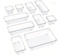 Drawer organizer made from plastic with several compartments to keep pens, stationery, and small items organized on desks and in cabinets (10-piece set)