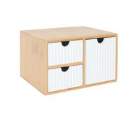 Relaxdays drawer box, bamboo & MDF, 3 ribbed drawers, HWD: 15 x 25 x 20 cm, desk organiser, white/natural