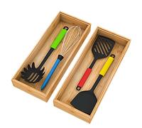 Drawer Organizer Storage Box Kitchen - Wood Stackable Tray Utensil Organizer for Office Drawers,Cabinets,Shelves,Pantry,or Bathroom Counter,Drawer Dividers for Silverware Set of 2（15x6x2.5inch）