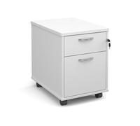 Mobile 2 drawer pedestal with silver handles 600mm deep - white