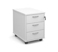 Drawer Pedestal | Mobile 3 Drawer 600mm Depth | Wooden | White | Maestro 25 R3MWH