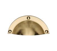 Drawer Pull Handle Heavy Duty Traditional Fingertip Cup Bin Pull Design 97mm Width Supplied Matching Screws Solid Brass Construction Kitchen Bathroom Cupboards Cabinet Doors Drawers (Satin Brass)