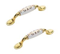 Drawer Pulls Matte Gold - Solid Ceramic Cabinet Handles, 2 Pack, Plating Surface, Hole Center: 17-96mm, Includes Screws for Easy Installation