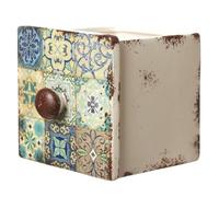 Drawer Shaped Plant Pot with Mediterranean Tile Pattern. Rustic Ceramic Colourful Moroccan Planter for Succulents, Flowers, Herbs or Cactus Pot Cover