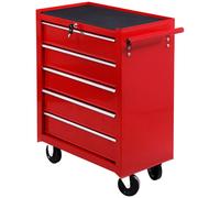 Drawer Tool 5 Trolley on Wheels Lockable Steel Chest Heavy Duty Red