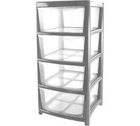 Drawer Tower Plastic 4 Tier Silver