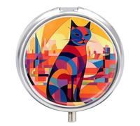 Drawing Animals Pill Box Cute Round Pill Case Portable Medicine Tablet Vitamin Holder Organizer for Purse Pocket