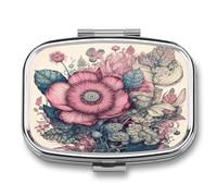Drawing Beautiful Flower Pill Box Medicine Pill Organizer Small Pill Case Travel Pill Container Portable Pill Case for Pocket 2 Compartment Pill Holder Pill Boxes for Travel