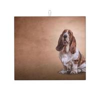 Drawing Funny Basset Hound Dog, Dish Drying Mat, 18x16 Inch Absorbent Microfiber Quick Dry Machine Washable for Dishes Pots Pans Glassware Coffee Bar Under Rack