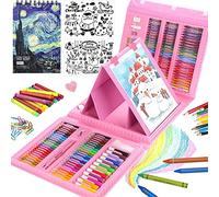 Drawing Kit 208Pcs, Kids Art Drawing Sets, Kids Art Supplies, Drawing Art kit with Double Sided Trifold Easel, Painting Supplies Includes Oil Pastels, Crayons, Colored Pencils, Watercolor Cakes