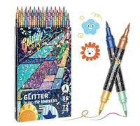 Drawing Markers,Fine and Brush Heads Glitter | Color Drawing Markers for Artists,for Classroom Kindergarten School Journaling Scrapbooking Doodling Sketching Illustrations