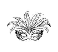 Drawing of a Carnival mask with Feathers Fine Carving Stickers 57.6x85.4cm Window Decals Black