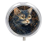Drawing of A Cat Pill Box Cute Round Pill Case Portable Medicine Tablet Vitamin Holder Organizer for Purse Pocket